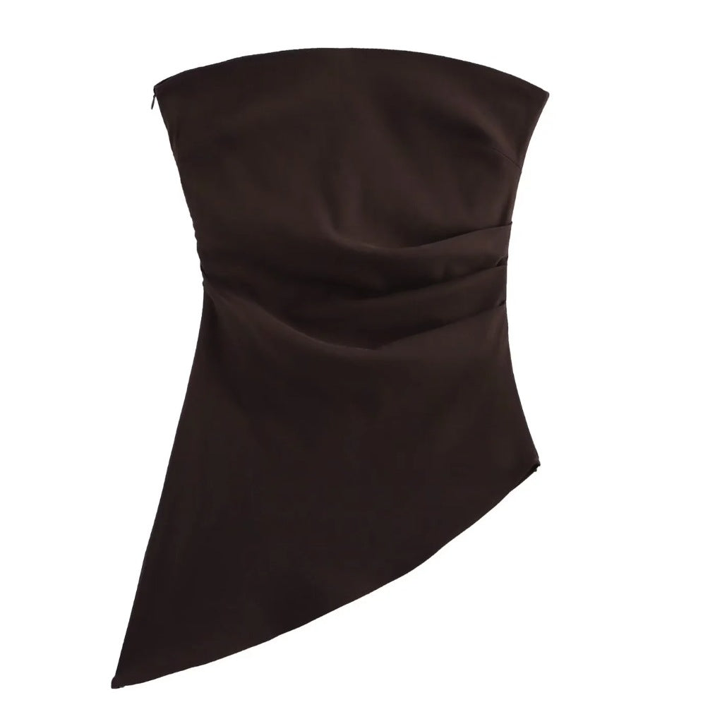 Women's asymmetric top in silky fabric with draping W&W