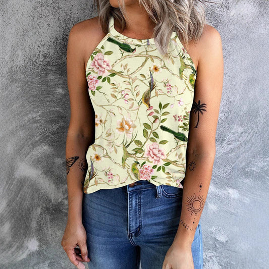 Women's Sleeveless Floral High Neck Shirt WW