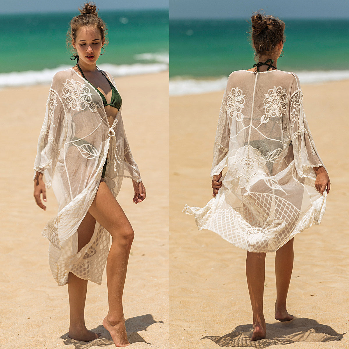 Women's airy beach kimono with detailed embroidery