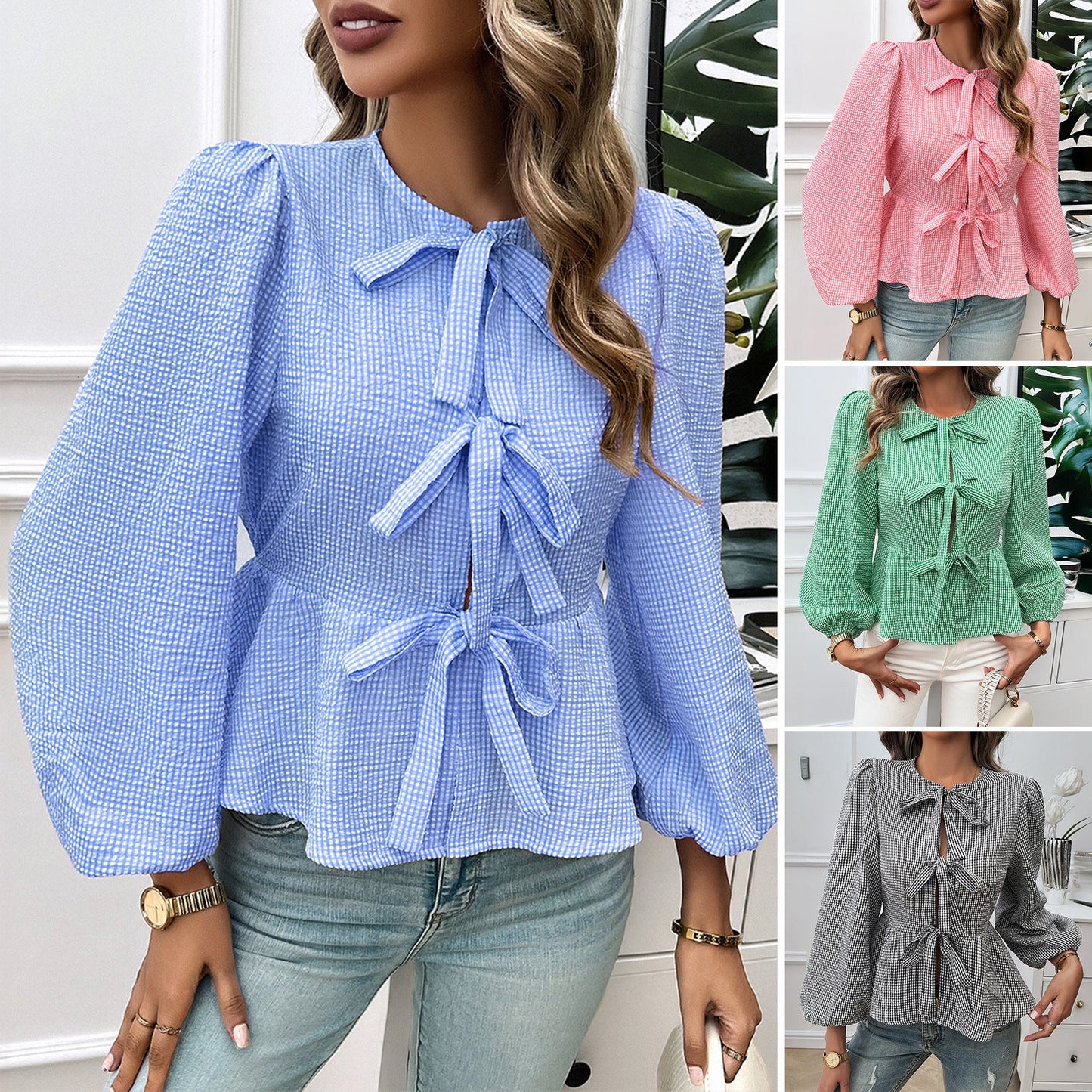 Women's blouse with decorative cuffs and flounced sleeves WW