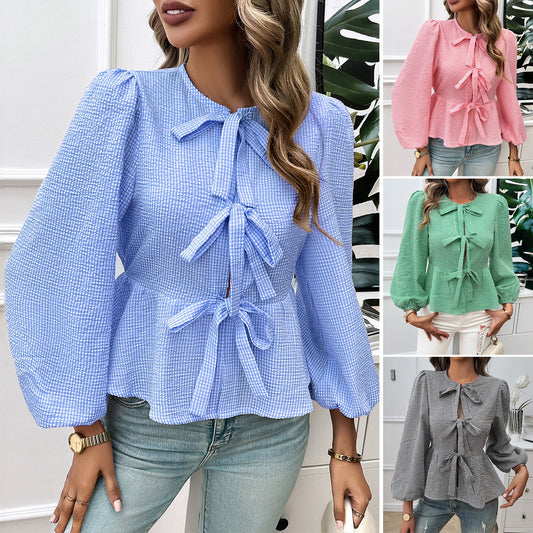 Women's blouse with decorative cuffs and flounced sleeves WW