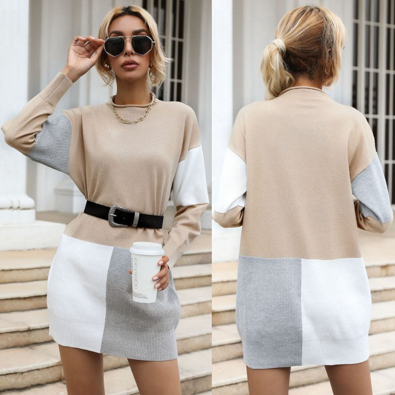 Women's knitted dress with fashionable color block design and balanced cut WW