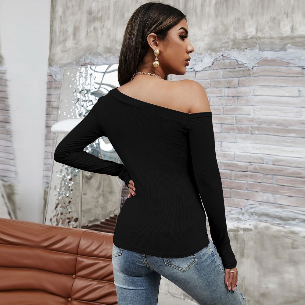 Women's asymmetric long-sleeved shirt with elegant ribbed structure W&W