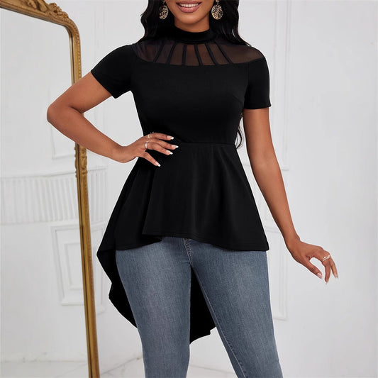 Women's asymmetric top with transparent inserts and flared cut W&W