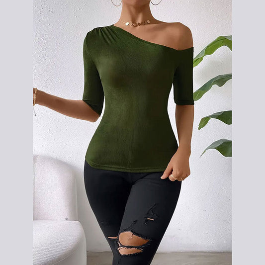 Women's asymmetric top with elegant one-shoulder design and soft flowing fabric W&W