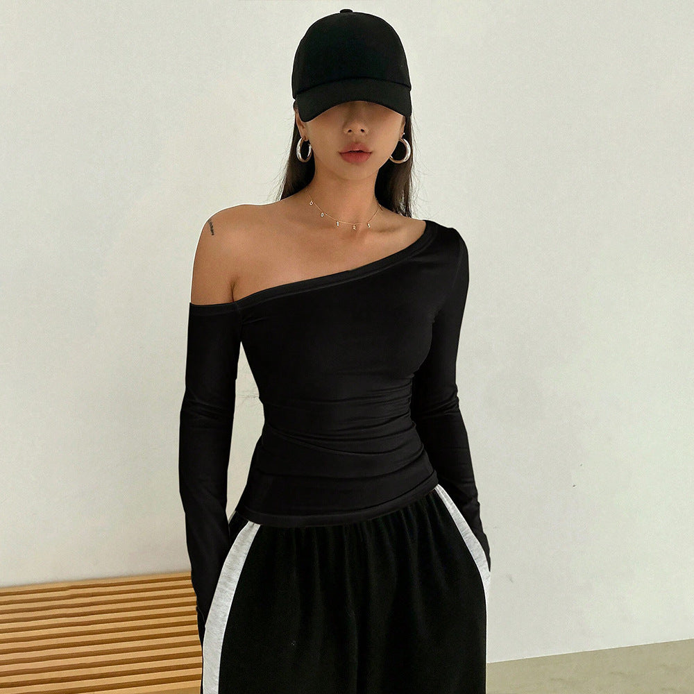 Women's asymmetric long-sleeved shirt with elegant cut-out W&W