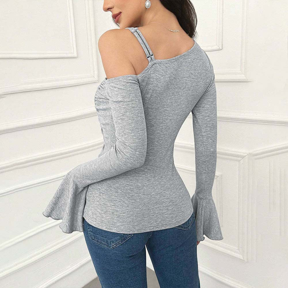 Women's asymmetric long-sleeved top with playful ruffle details W&W