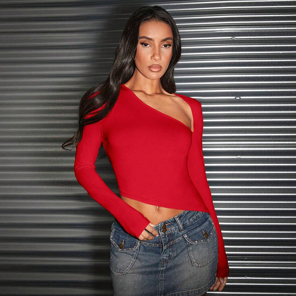 Women's asymmetric long-sleeved shirt with creative cut-out W&W