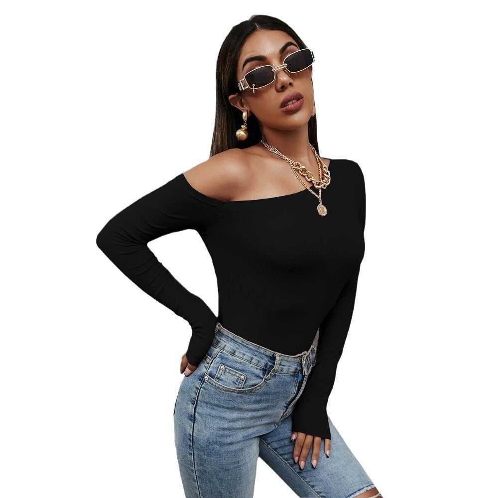 Women's asymmetric long-sleeved shirt with elegant ribbed structure W&W