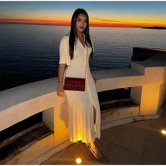 Women's knitted dress with casual puff sleeves