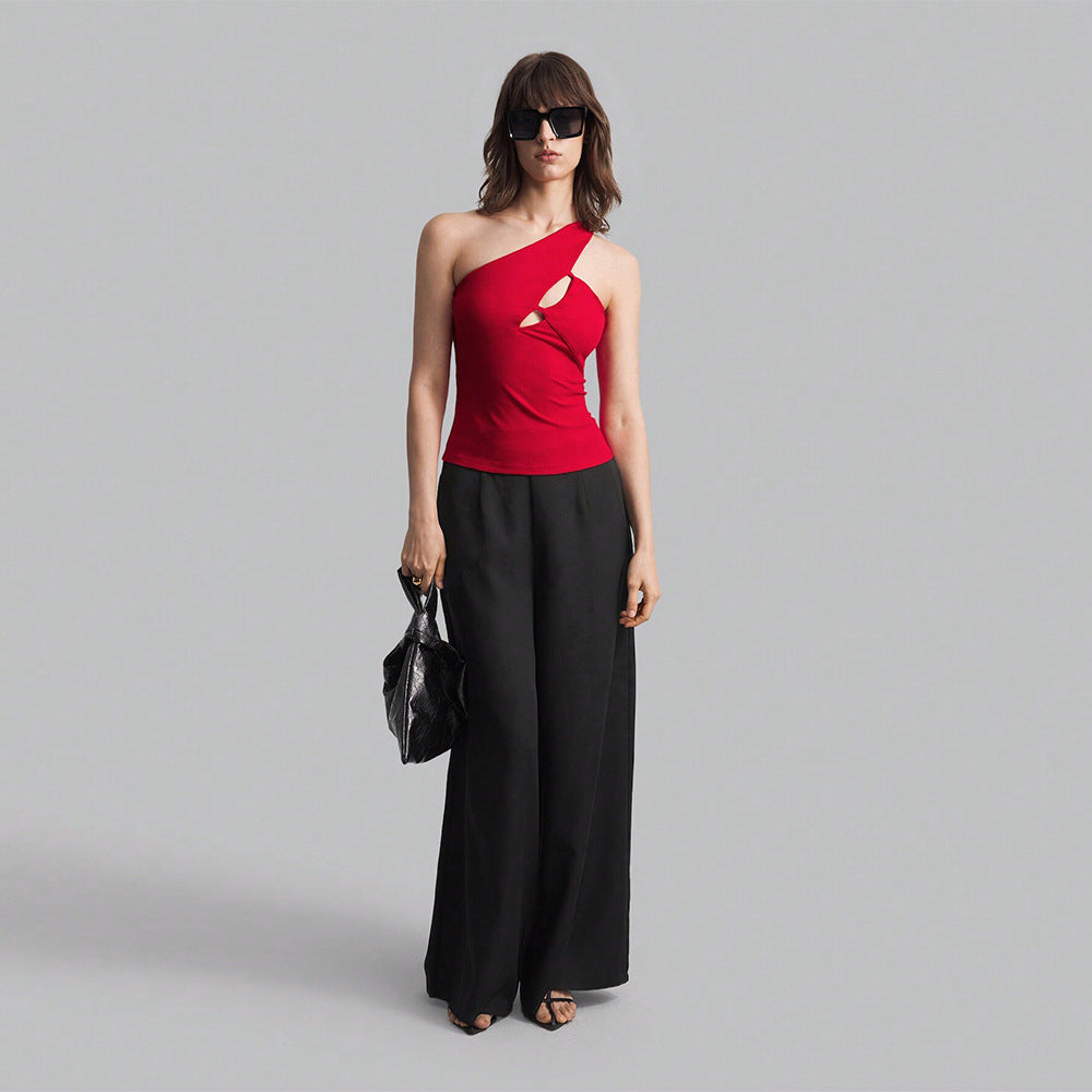 Women's asymmetric top with cut-outs and figure-hugging fit W&W