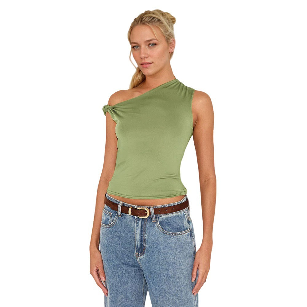 Women's asymmetric top with elegant knot element W&W