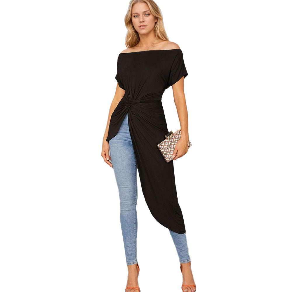 Women's asymmetric tunic shirt with knot W&W