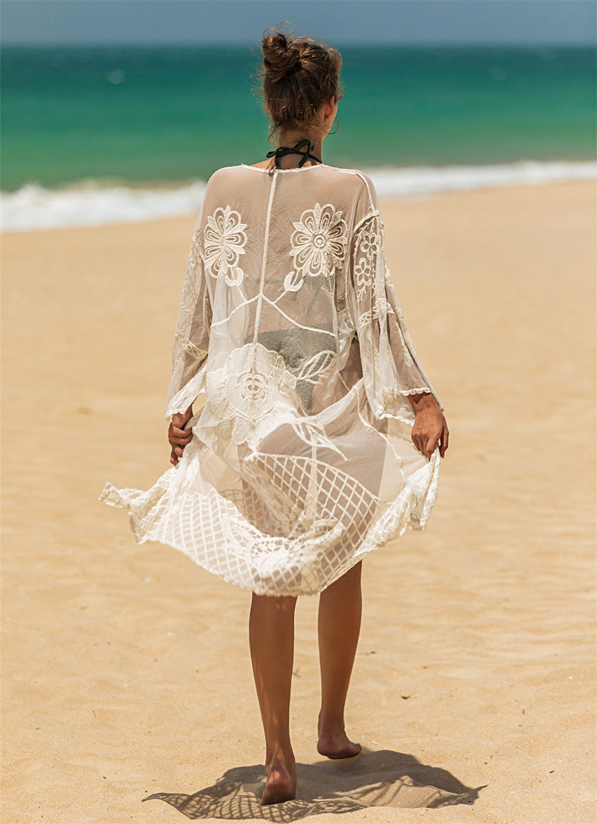 Women's airy beach kimono with detailed embroidery
