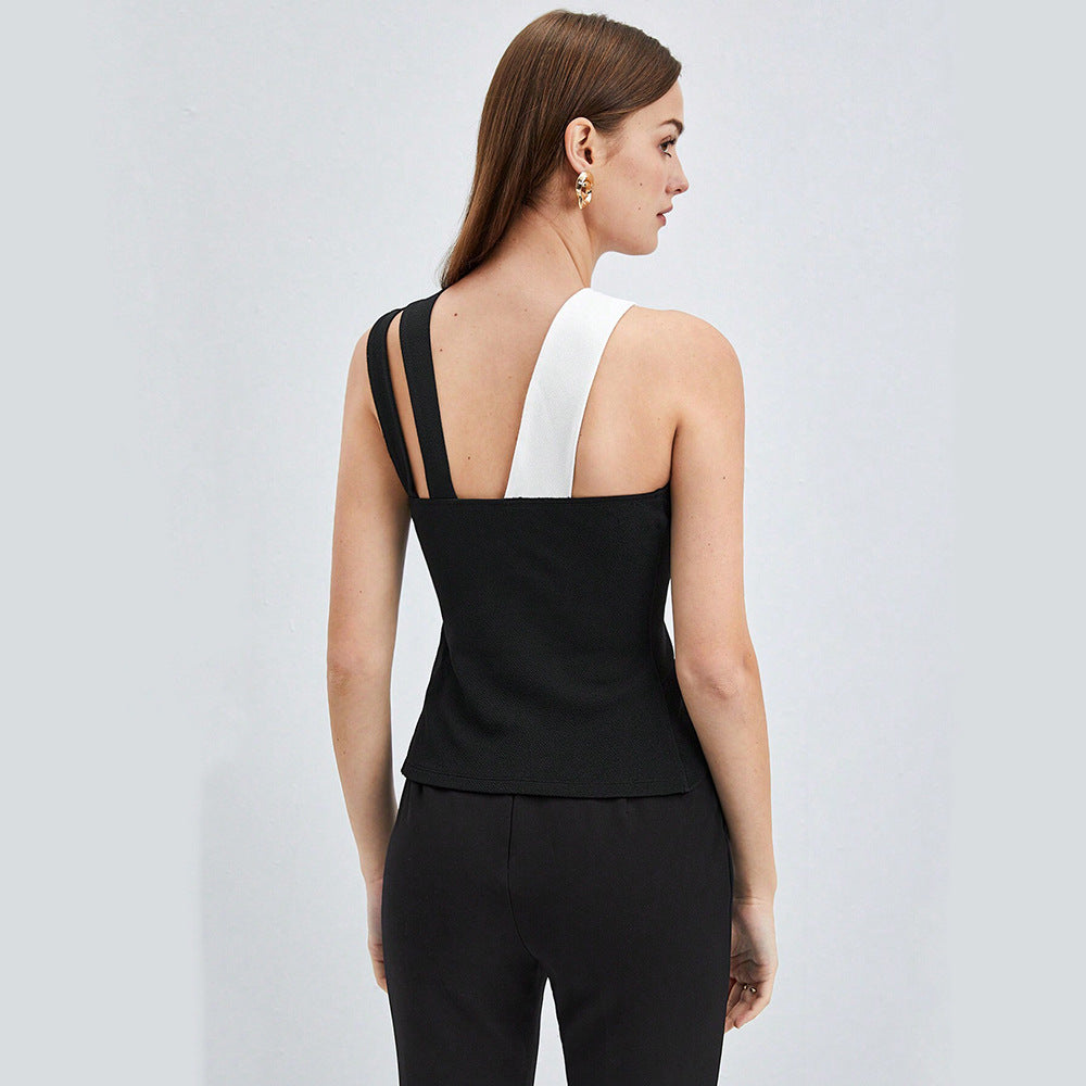 Women's asymmetric top with creative wrap design and fashionable ruffle details W&W