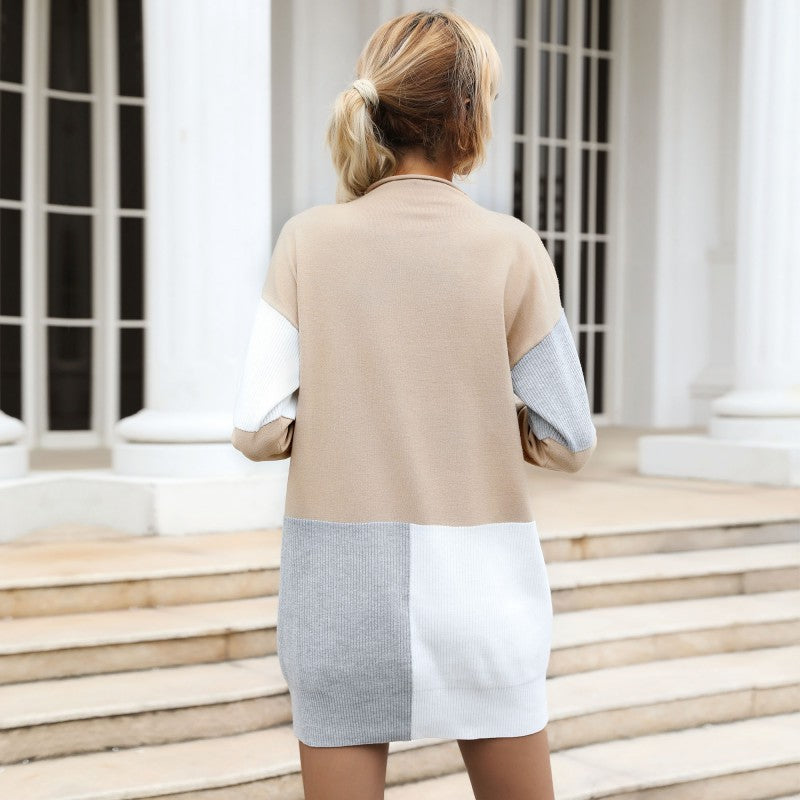Women's knitted dress with fashionable color block design and balanced cut WW