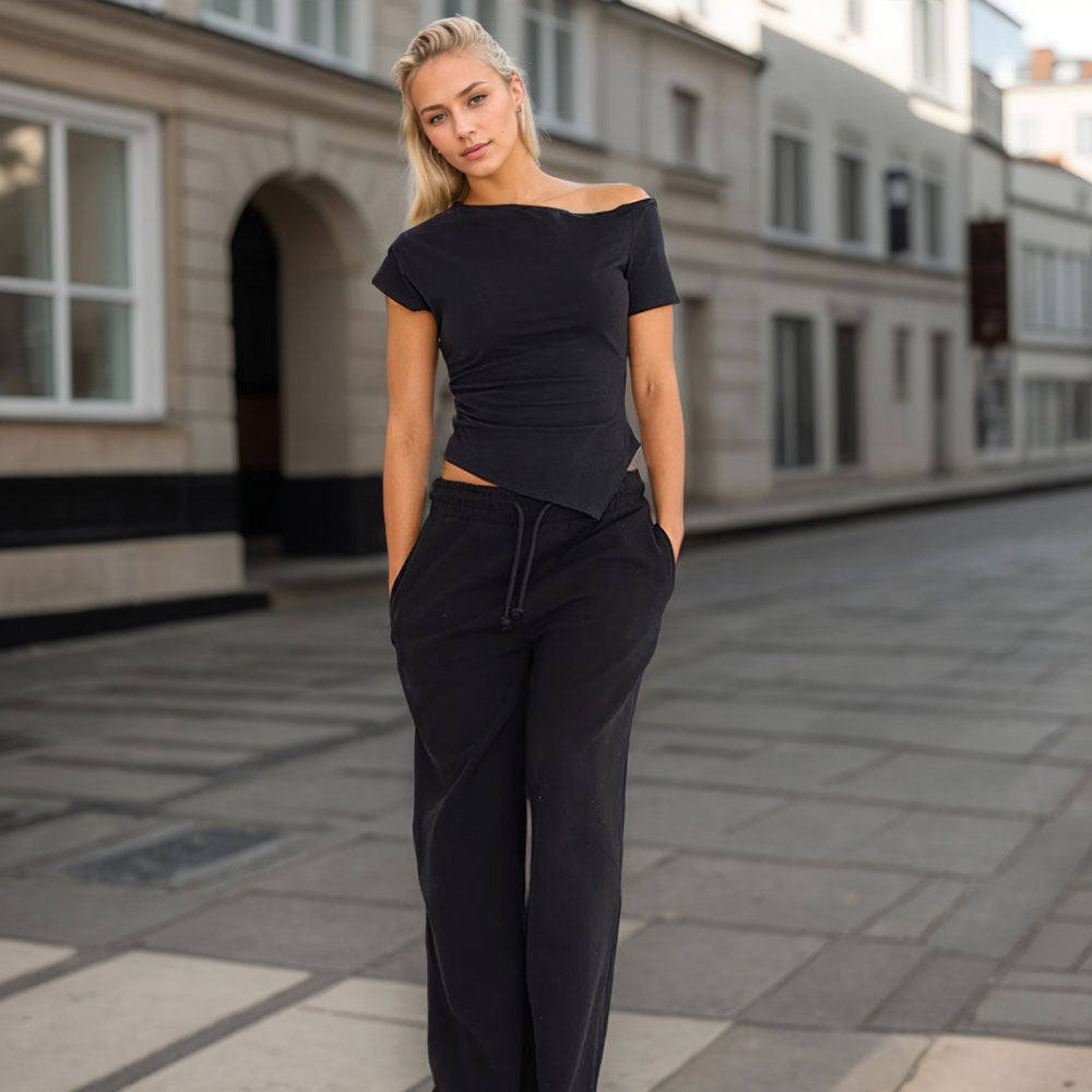 Women's asymmetric top with elegant shoulder design W&W