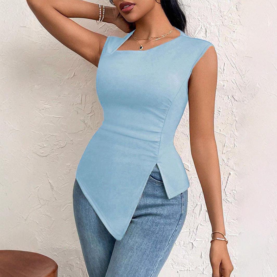 Women's asymmetric long-sleeved top with modern wrap design W&W