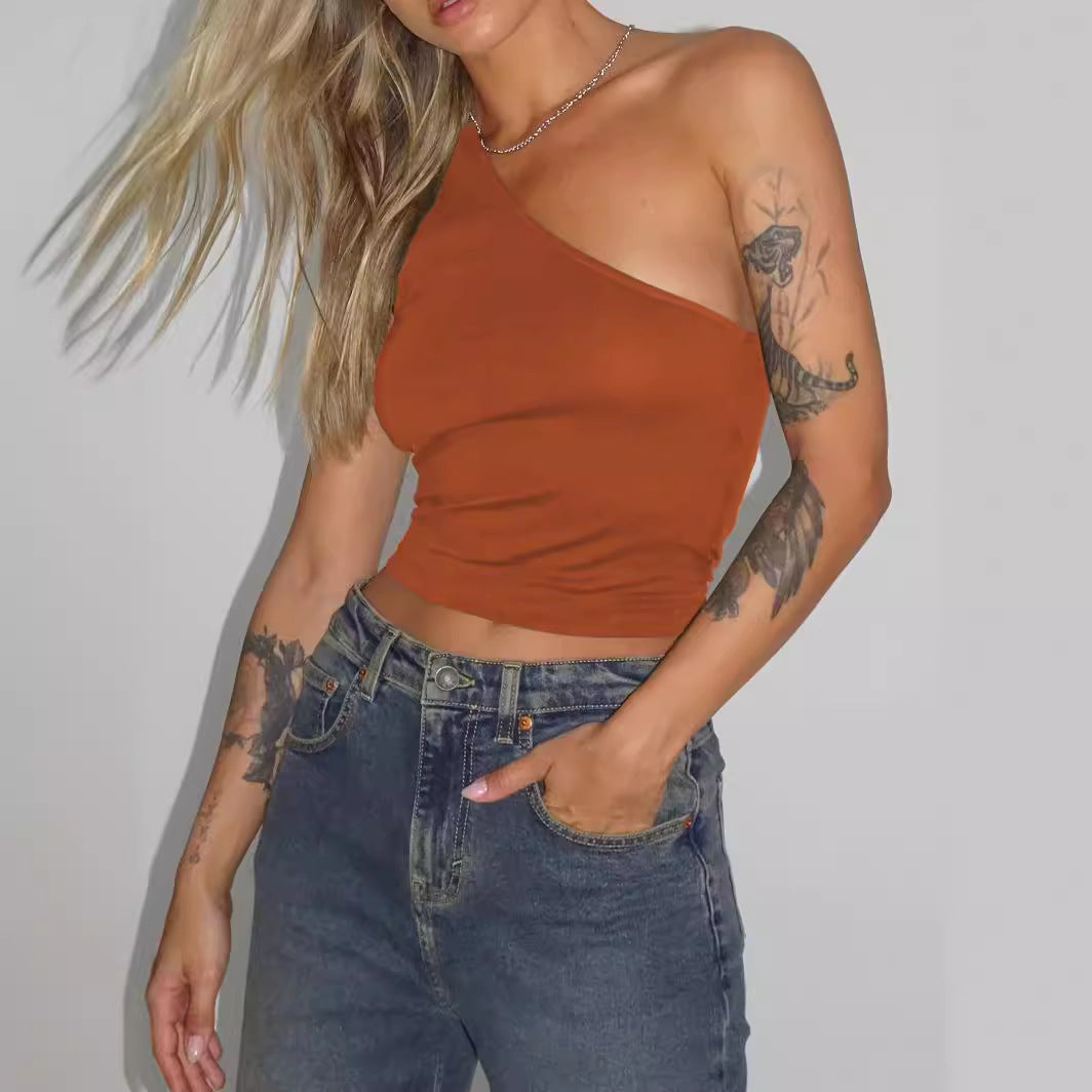 Women's asymmetric crop top made of stretch fabric with a slim fit WW