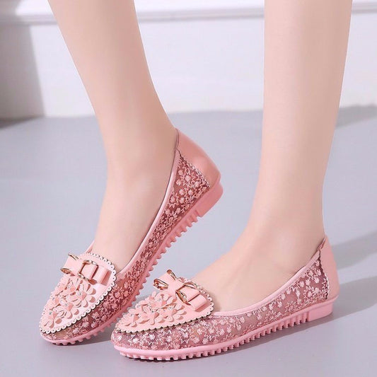 Women's ballerinas with floral design and glamorous bow detail W&W