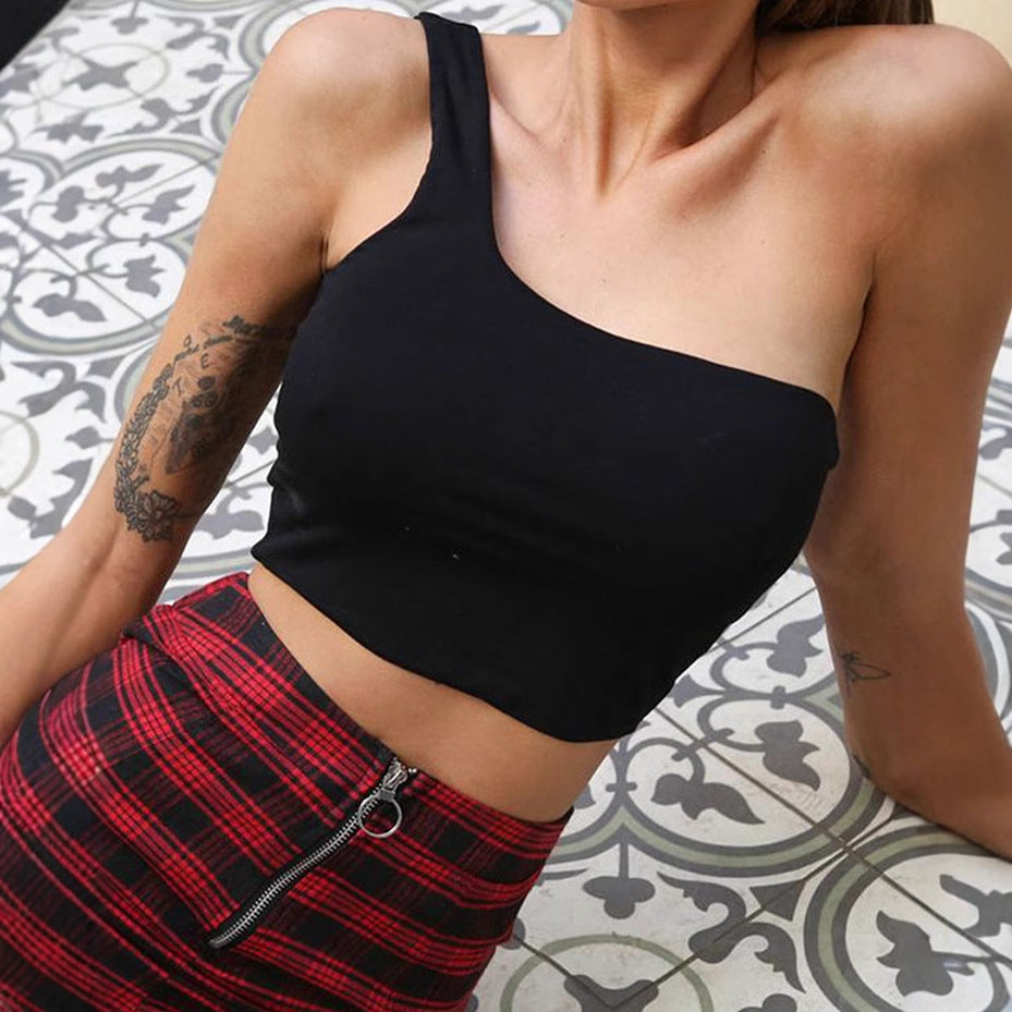 Women's Asymmetric Crop Top with Wide Straps W&W
