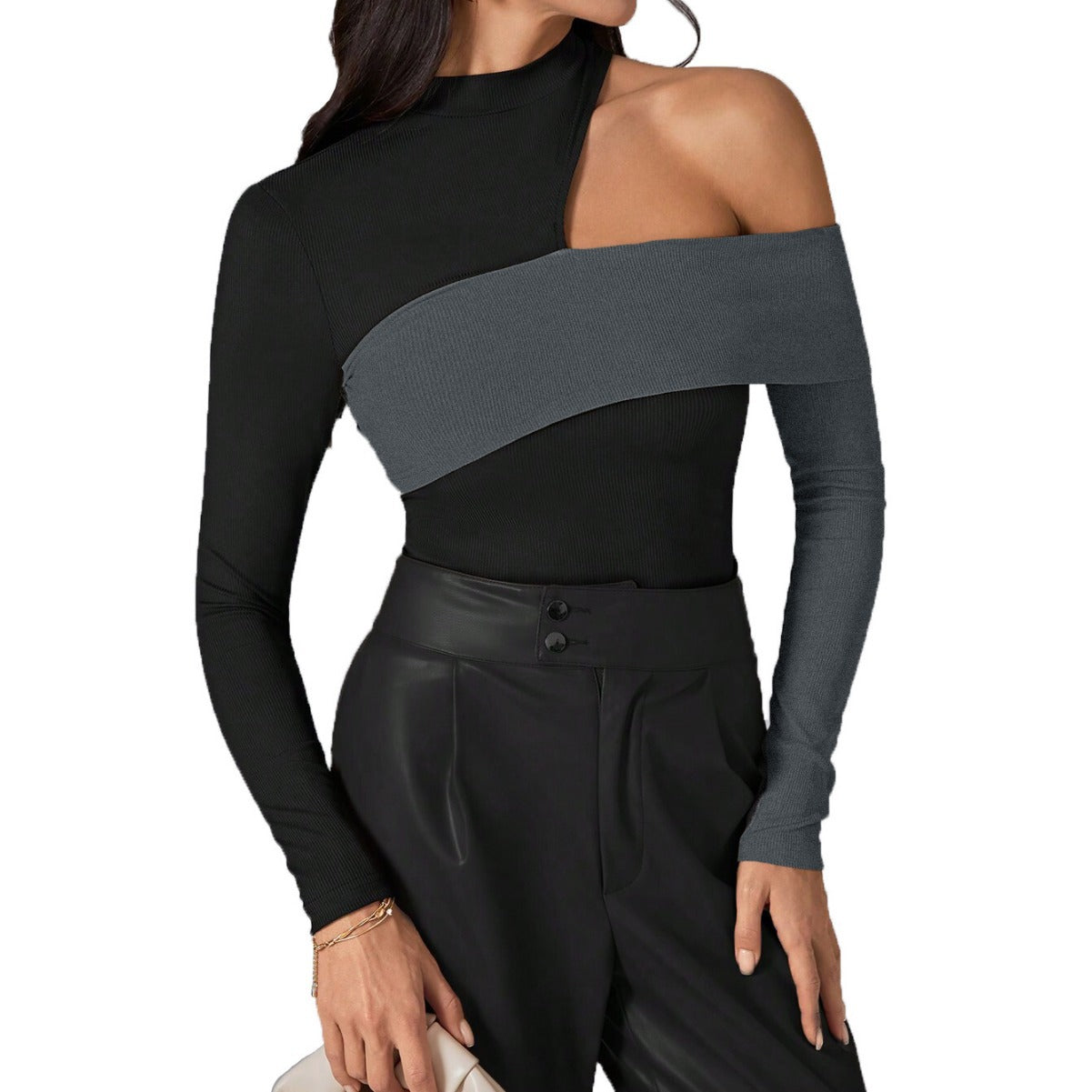 Women's asymmetric top with fashionable one-shoulder design W&W