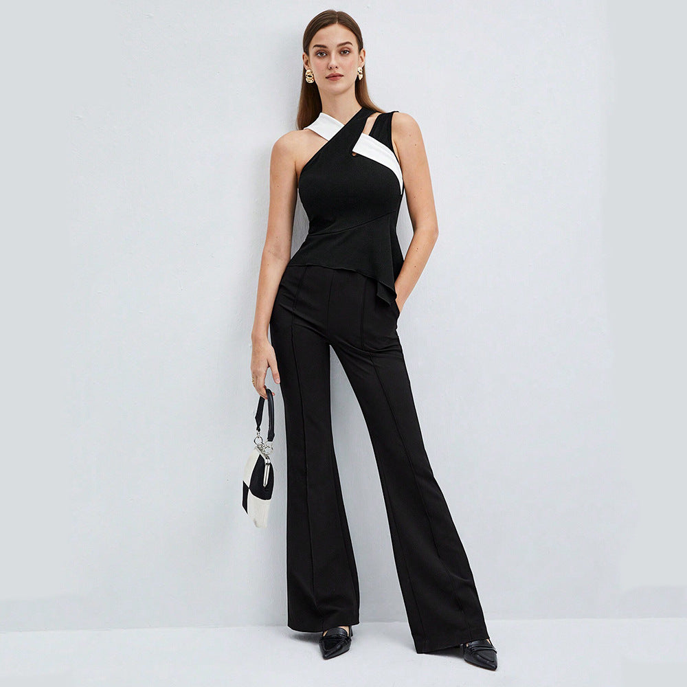 Women's asymmetric top with creative wrap design and fashionable ruffle details W&W