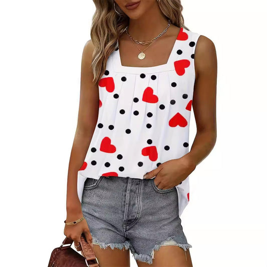 Women's sleeveless top with modern heart and dot design WW