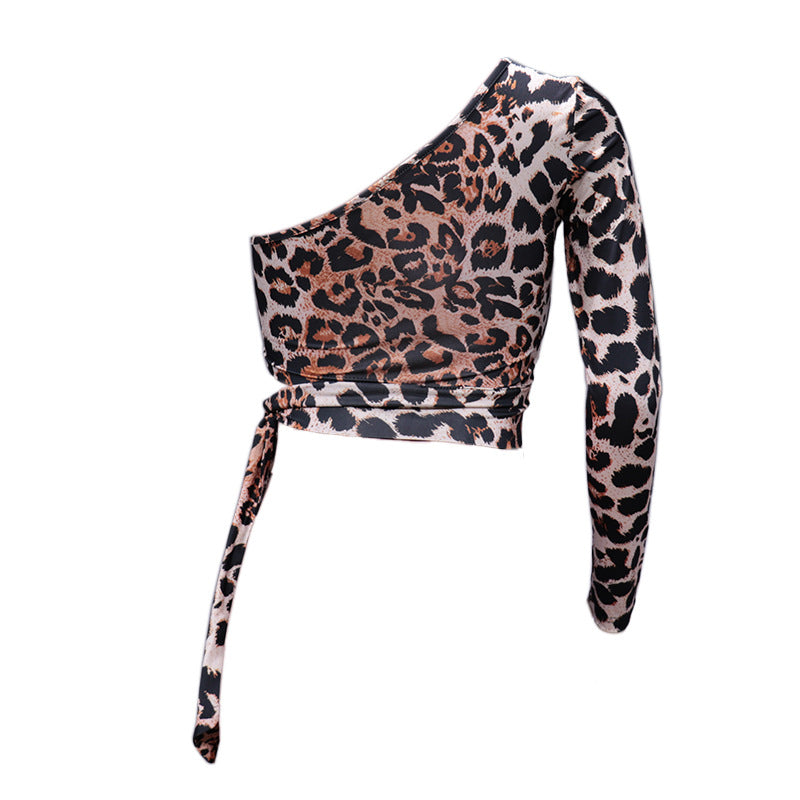 Women's asymmetric leopard print wrap belt top WW
