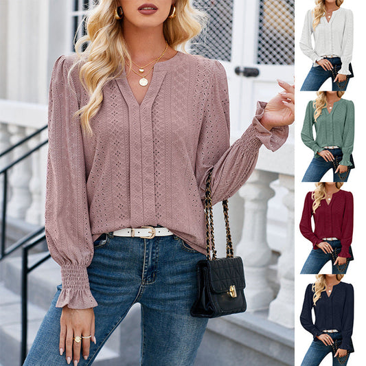 Women's blouse with elegant openwork pattern and loose cut WW