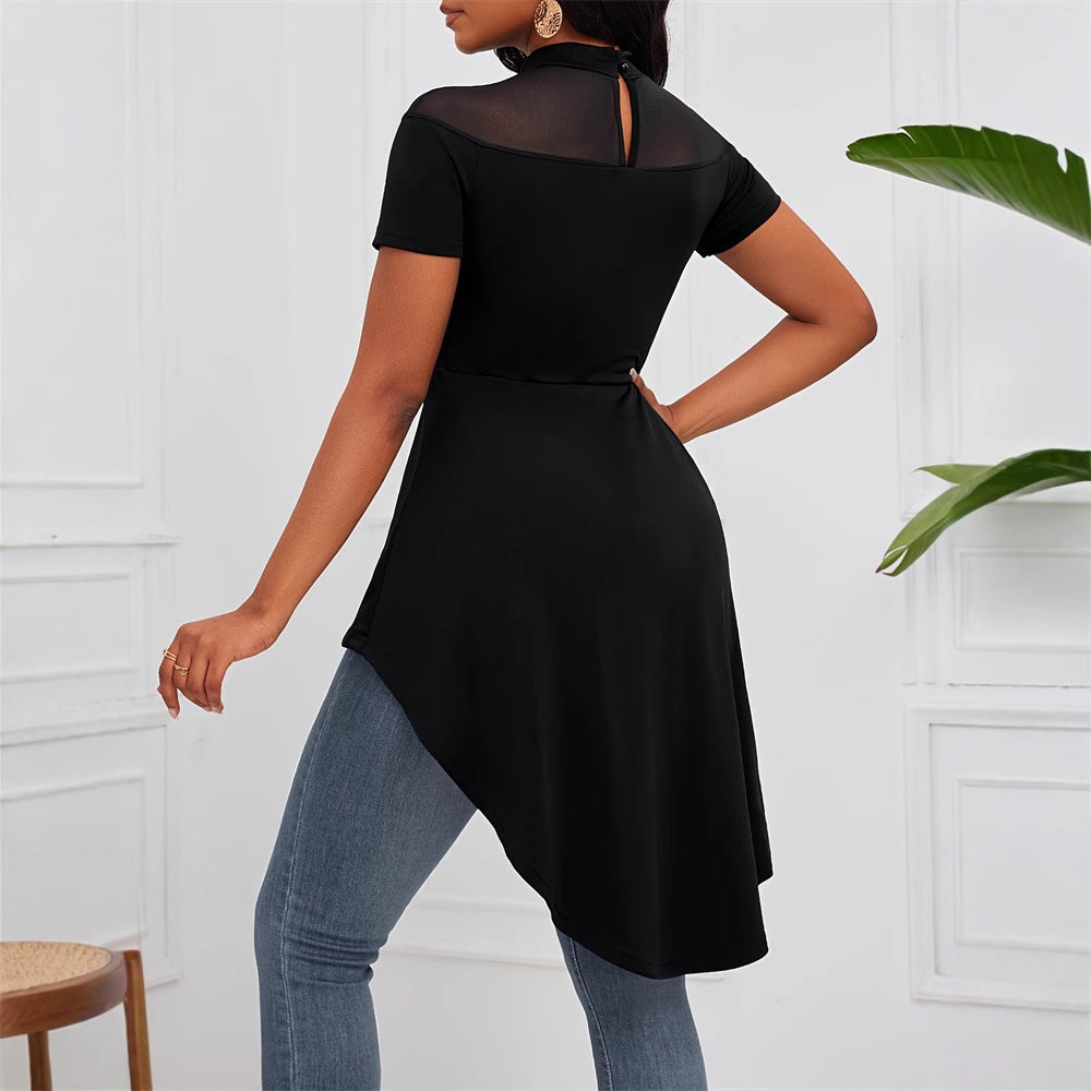 Women's asymmetric top with transparent inserts and flared cut W&W