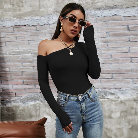 Women's asymmetric long-sleeved shirt with elegant ribbed structure W&W