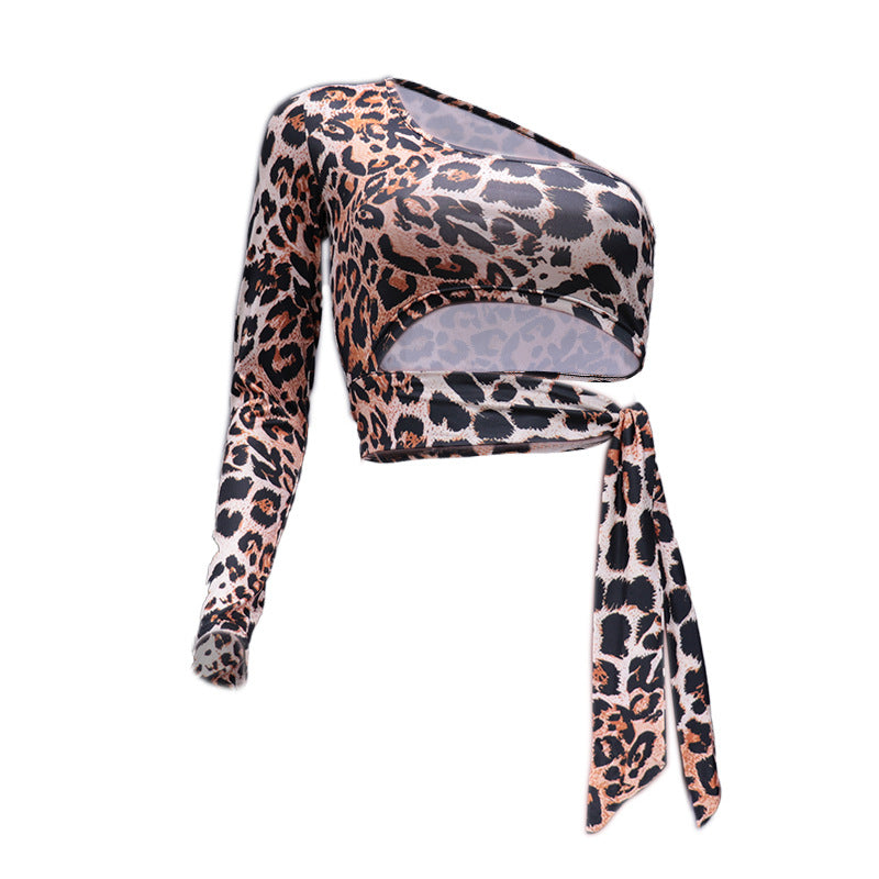 Women's asymmetric leopard print wrap belt top WW