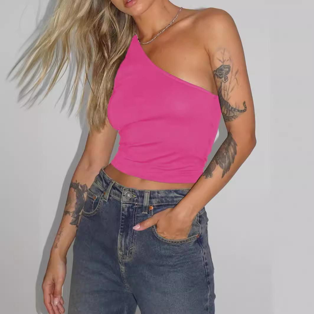 Women's asymmetric crop top made of stretch fabric with a slim fit WW