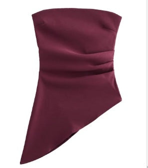Women's asymmetric top in silky fabric with draping W&W