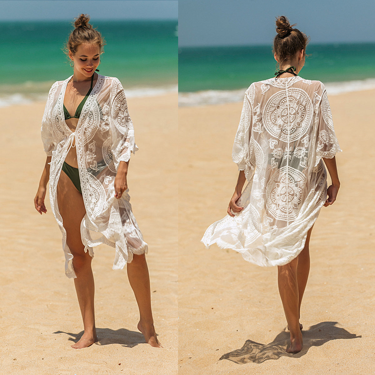 Women's airy beach kimono with detailed embroidery