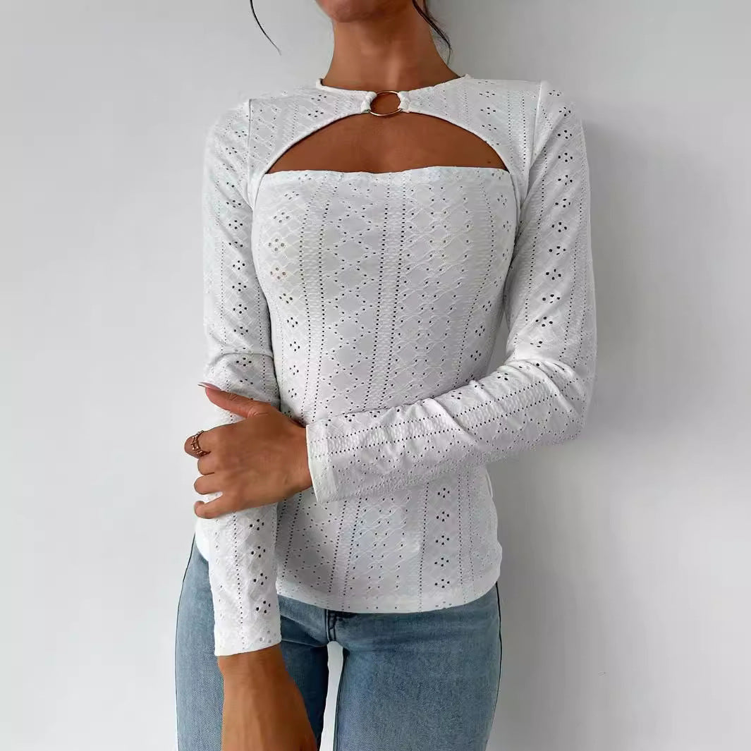 Women's blouse with decorative cut-out and fine lace details W&W