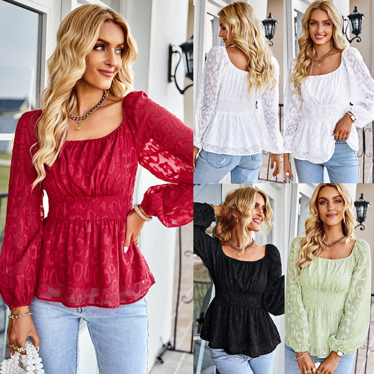 Women's blouse with elastic waist and puff sleeves WW