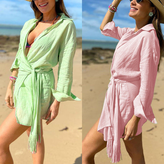 Women's beach cover-up with casual wrap design