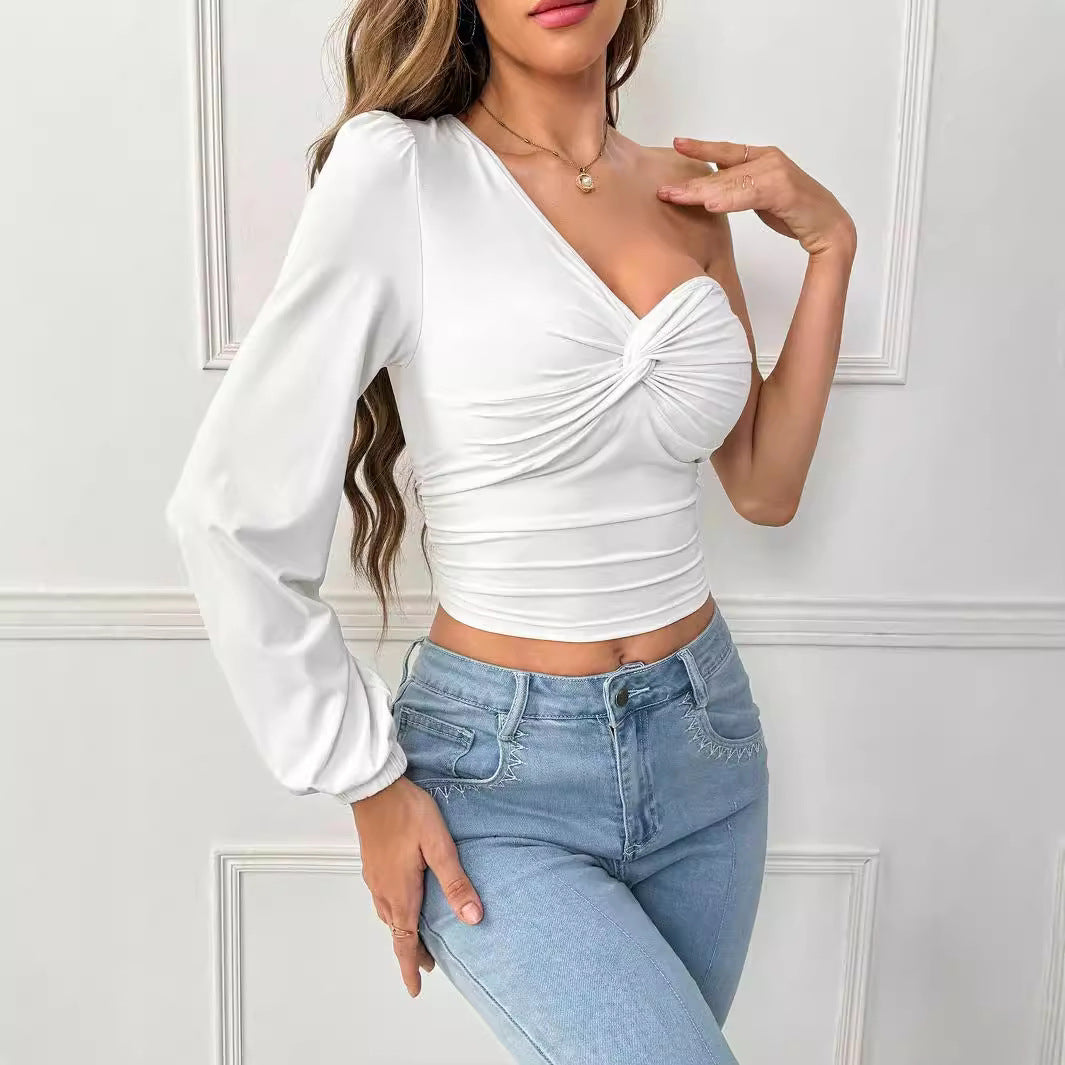 Women's asymmetric crop top with elegant knot detail W&W