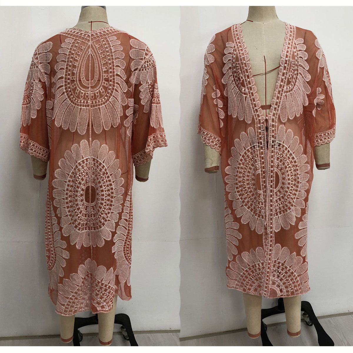 Women's beach kimono with artistic crochet pattern