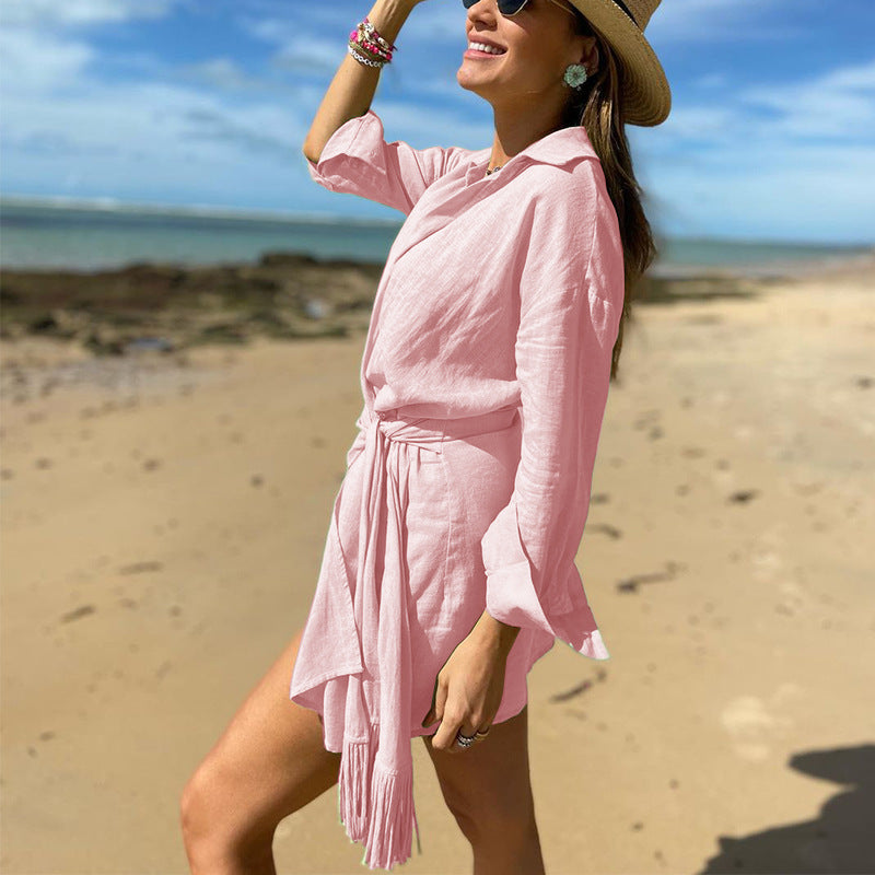 Women's beach cover-up with casual wrap design