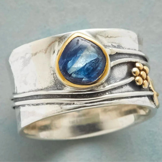 Boho Silver Ring with Blue Stone