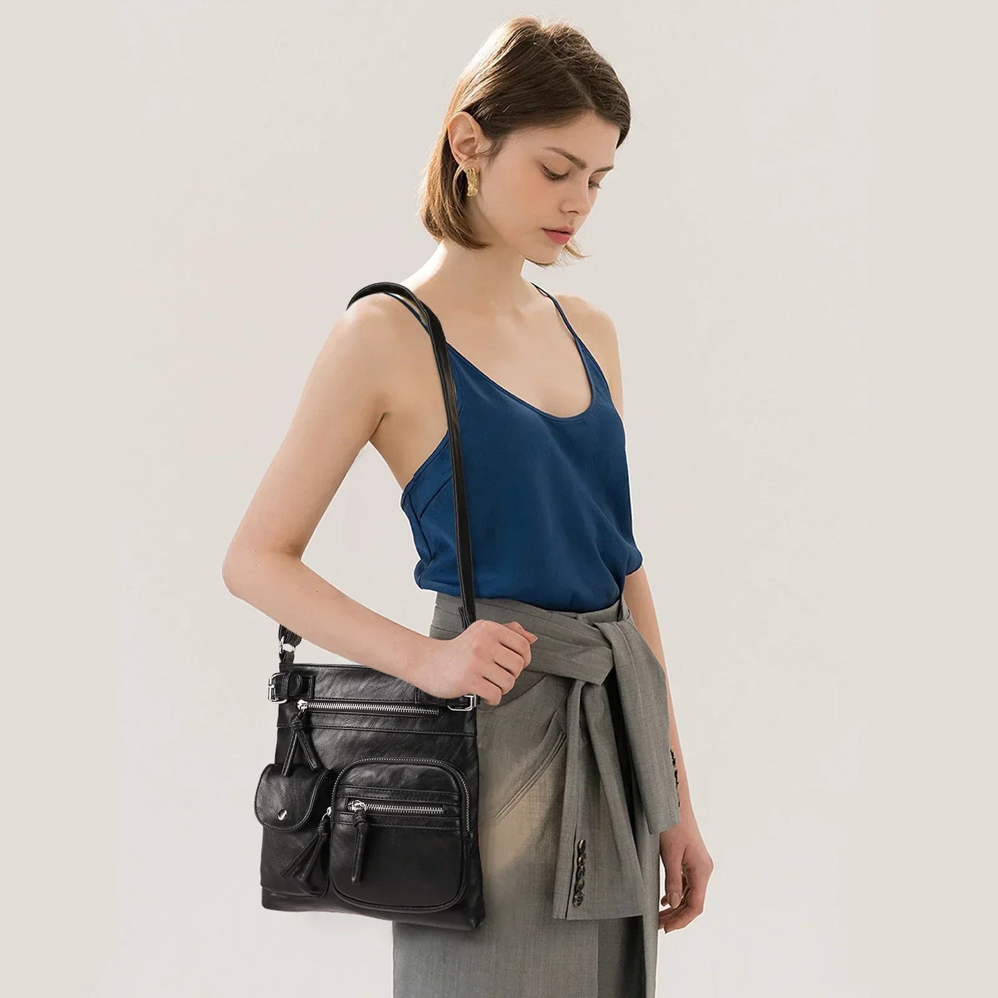 Zara | Soft leather shoulder bag with multiple compartments