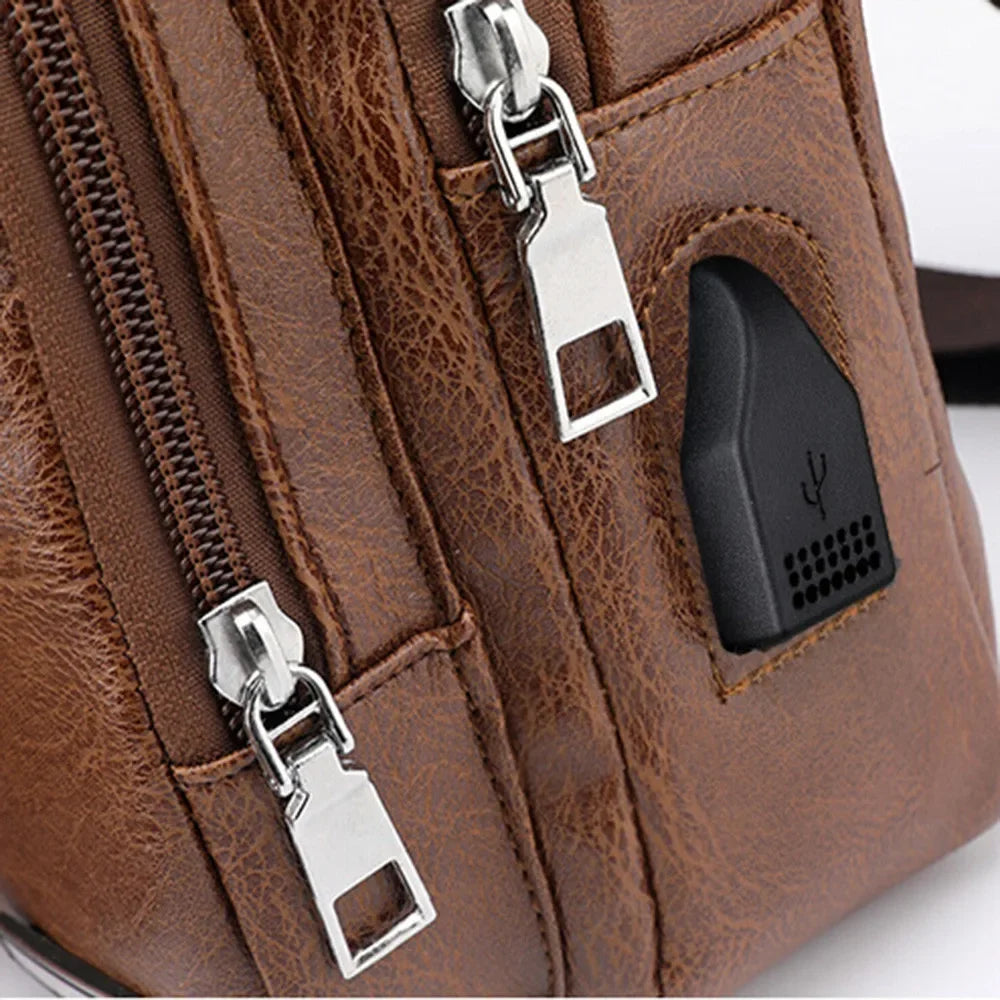 Urvas™ Men’s Leather Crossbody Bag with USB Charging