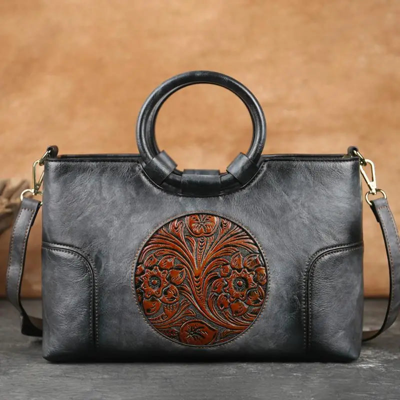 Mille - Leather handbag with vintage embossment