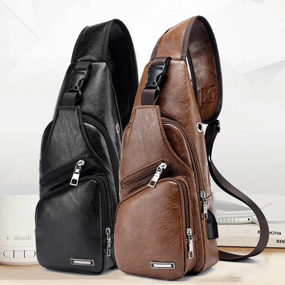 Urvas™ Men’s Leather Crossbody Bag with USB Charging