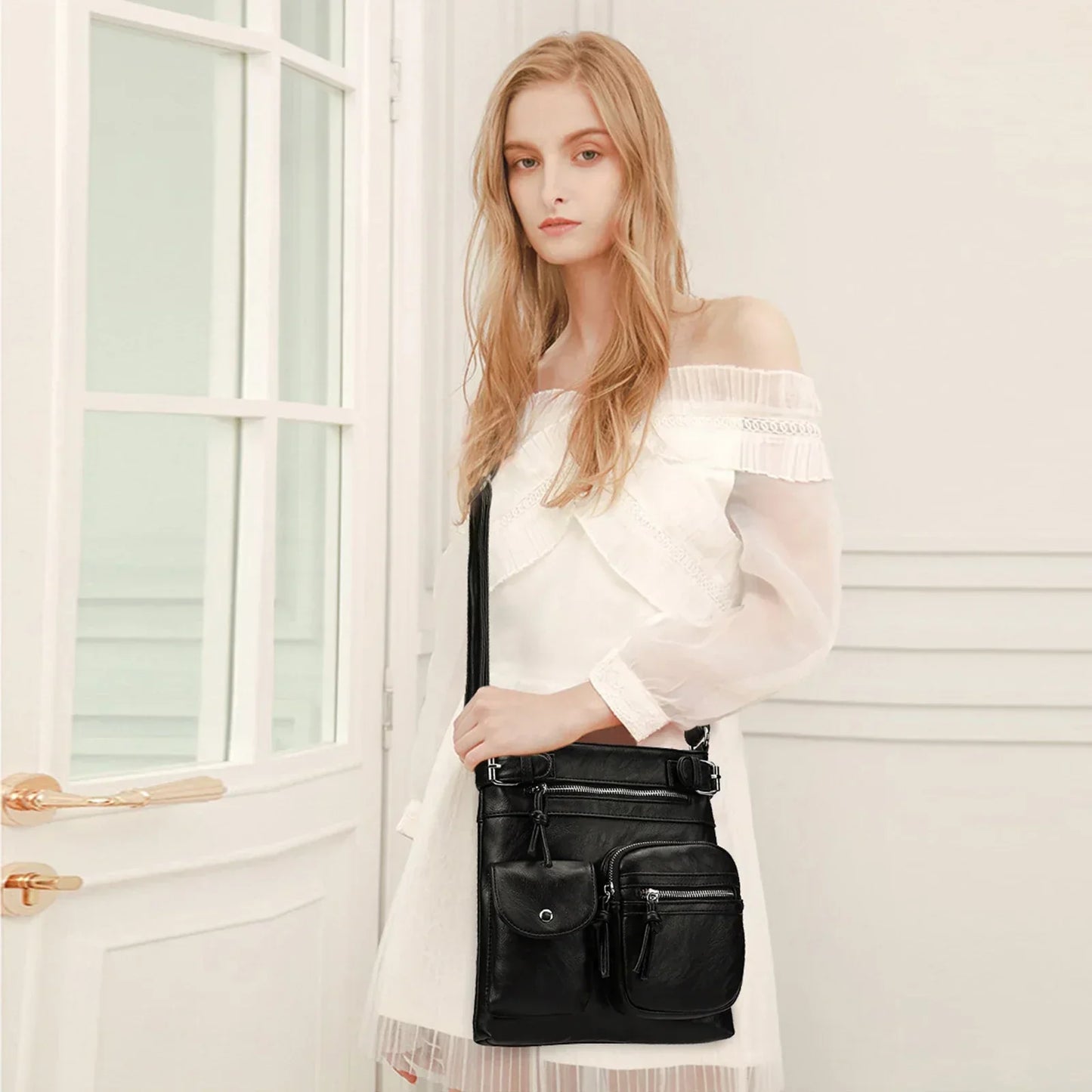 Zara | Soft leather shoulder bag with multiple compartments