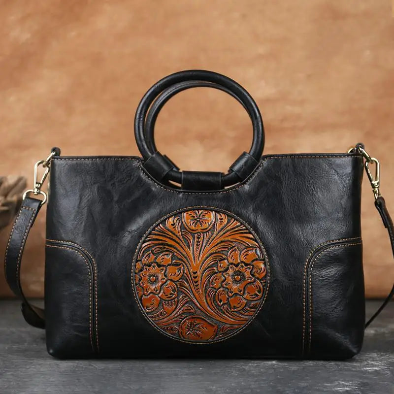 Mille - Leather handbag with vintage embossment