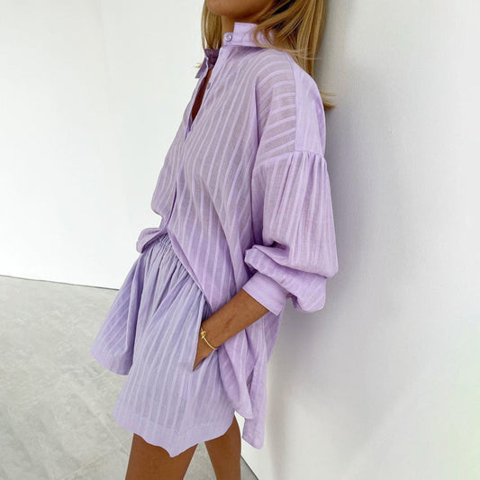 Viola - Effortlessly Chic Button-Up & Shorts Combo